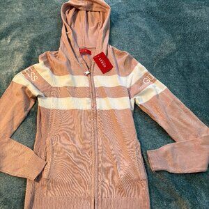 Guess Pink with White Stripes Full Zip Up Sweater Women's Size S. NWT